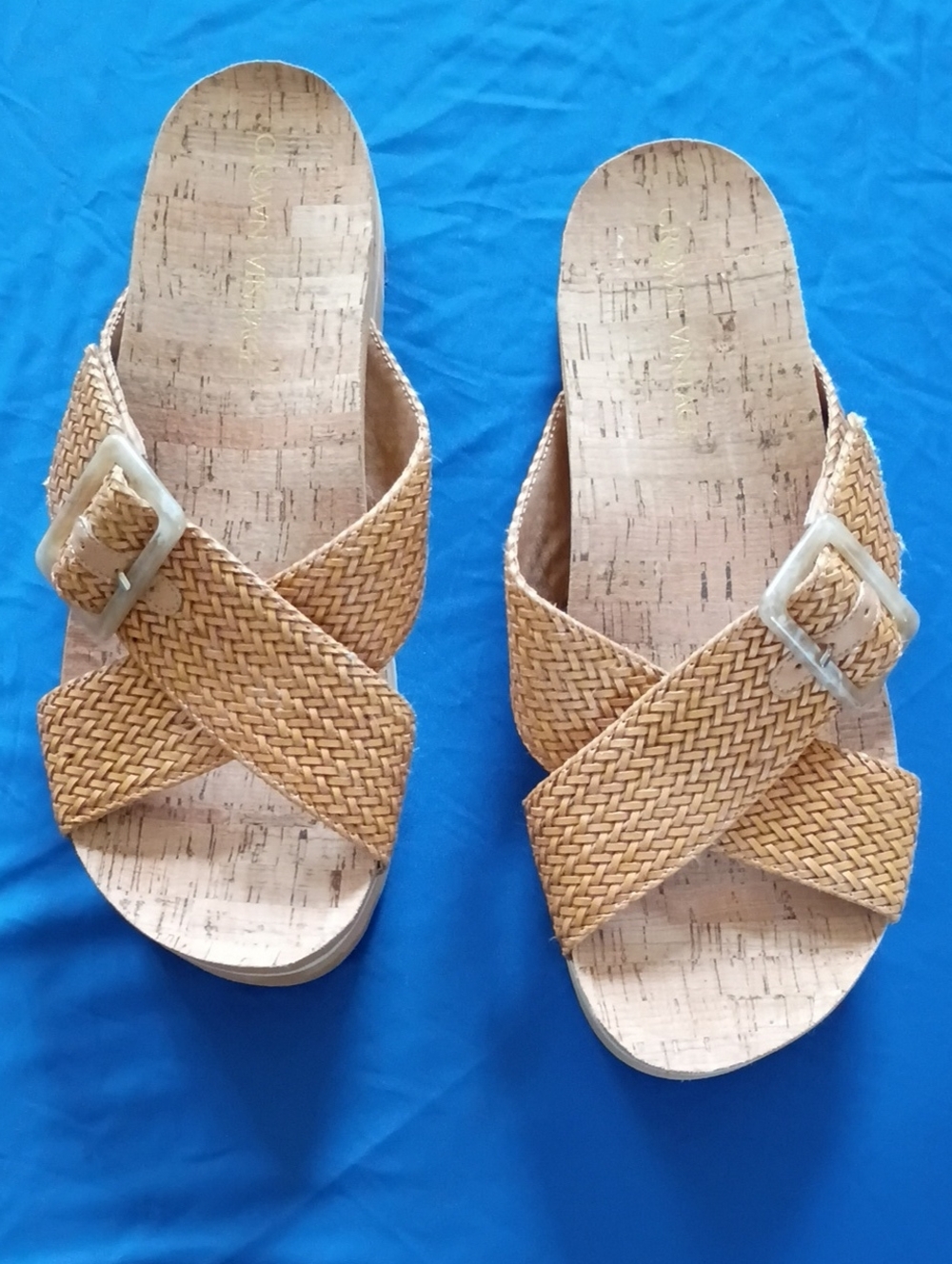 Crown Vintage Woven Crisscross Slide Mules in Tan